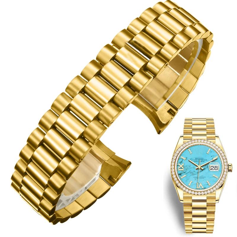 Solid Steel Strip Three Bead Watchbands 20mm Bracelet for Rolex Oyster Type Constant Motion Weekly Calendar Metal Watch Chain