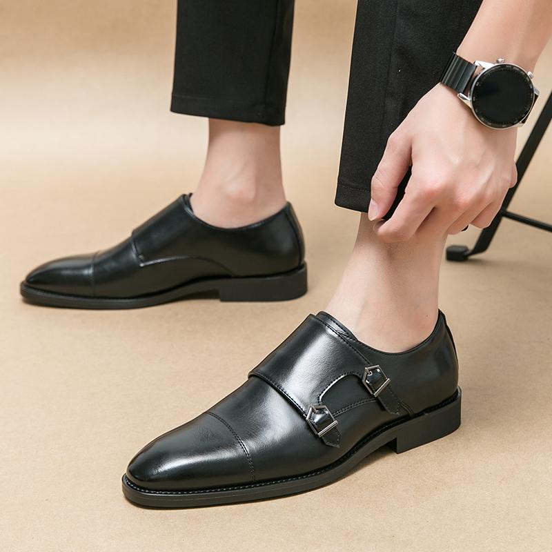 New Men Double Buckle Monk Shoes Brown Black Pu Leather Mengke Shoes Dress Shoes Size 38-45