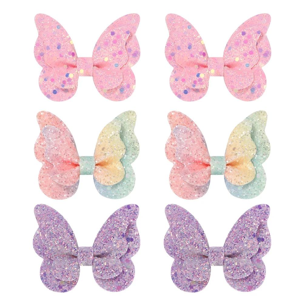 20 шт. 2,7'' Блестящие бантики-бабочки Заколки для волос для девочек Блестящие заколки для волос Зажим для волос Головной убор Детские аксессуары для волос