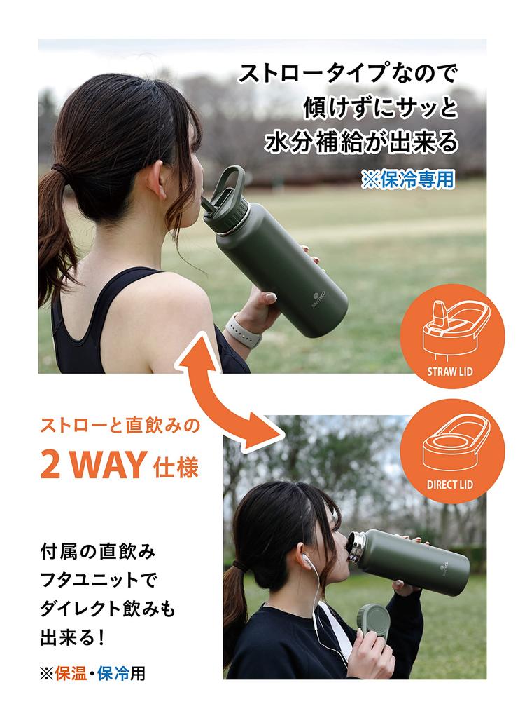 CB JAPAN (CB JAPAN) SOLUND Active Bottle, 1.9L, Khaki, Direct Drinking, Straw, 2-Way Type, Vacuum Insulated, Dual-Layer Construction, Santeco