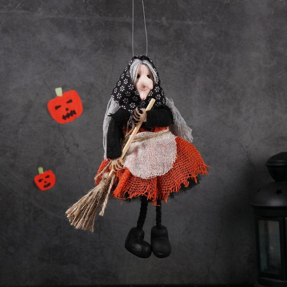 Scary Halloween Apron Witch Doll Cute Funny Broom Witch Decoration Handicraft Halloween Witch Pendant Haunted House