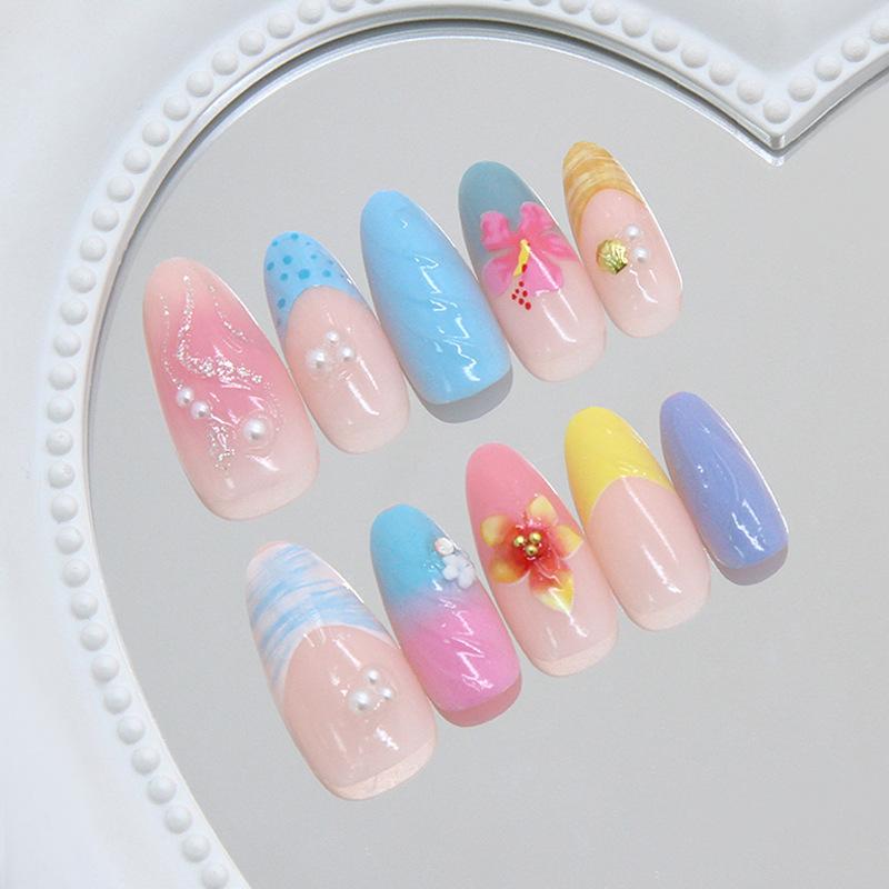 Three-dimensional polka dot French blush line pearl flower shell ins wind removable nail art piece 30 pieces