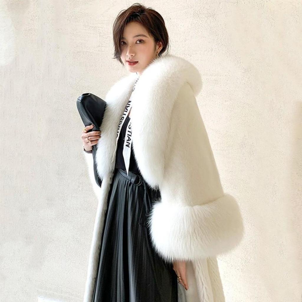 S-9XL Large Imitation Mink Fur Coat Women's Long Fur Coat Temperament Slim Fox Fur Collar Coat Large Windproof and Warm Fur Coat