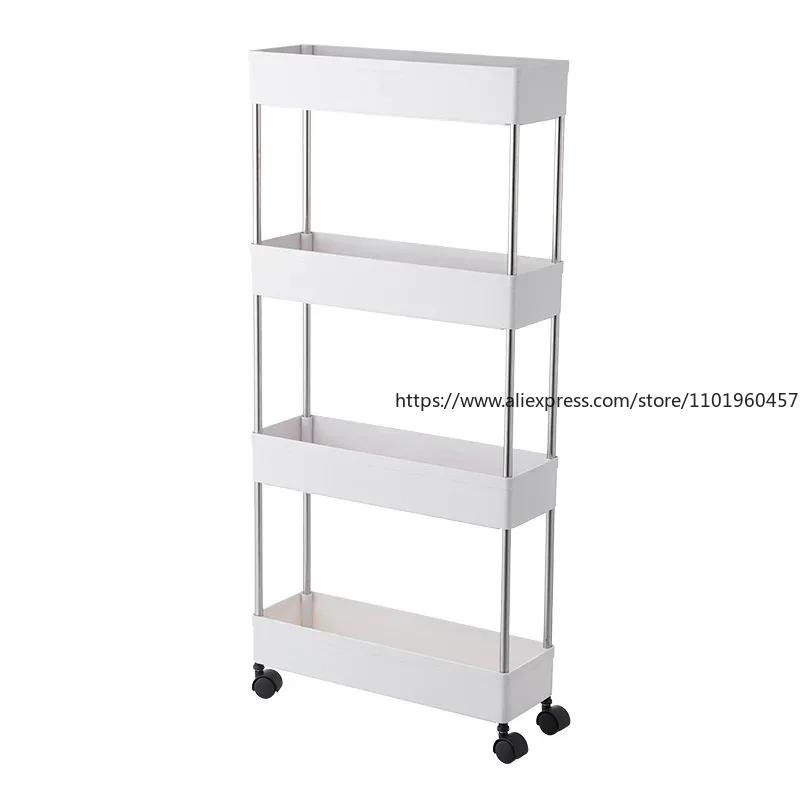 1pcs 3/4 Tier Rolling Utility Cart Storage Shelf Movable Gap Storage Rack Kitchen Bathroom Slim Slide Organizer Shelf Livingroom