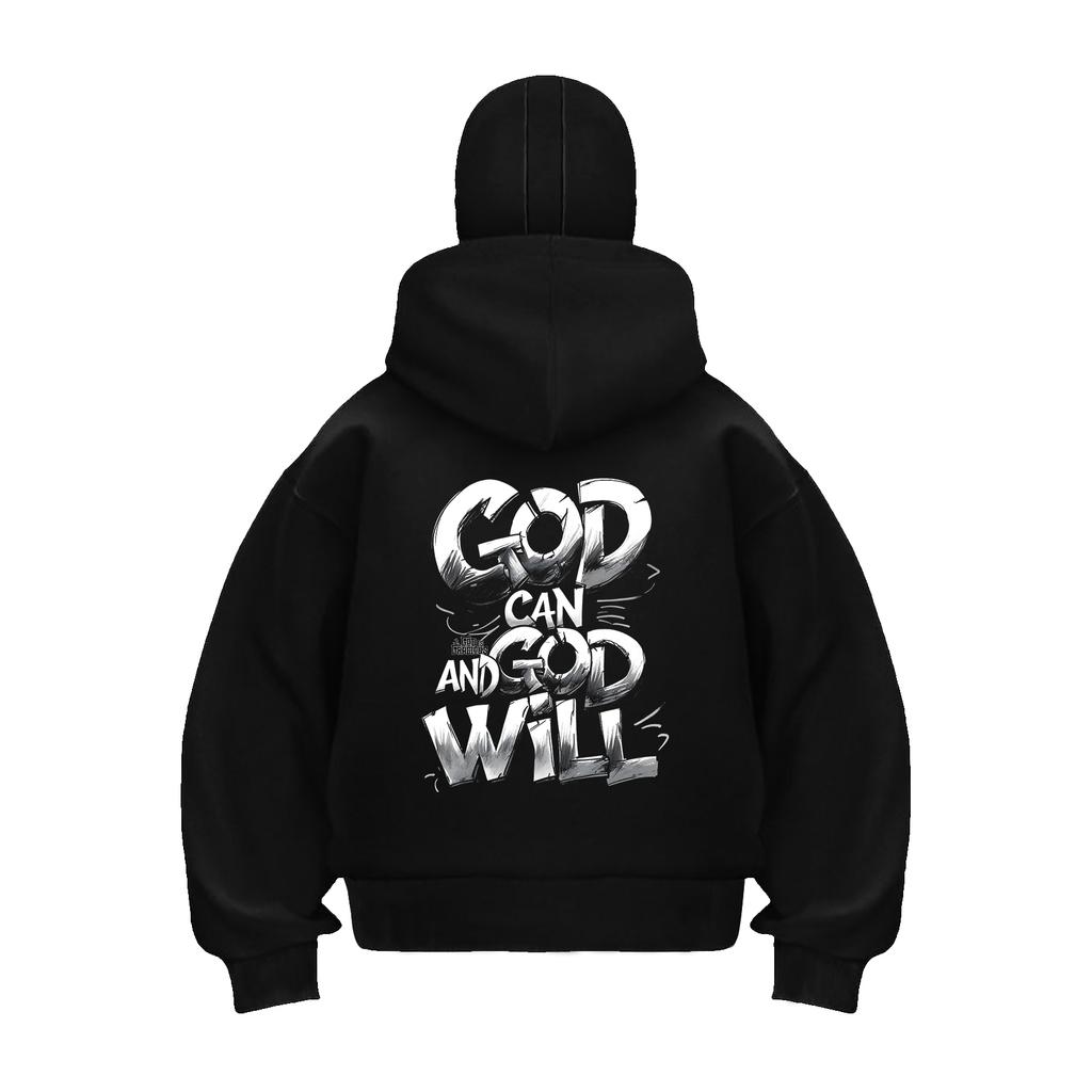 GOD CAN AND GOD WILL Letter Print Autumn and Winter zipper Hooded Sweatshirt Fashionable and Comfortable Round Neck Top Clothing