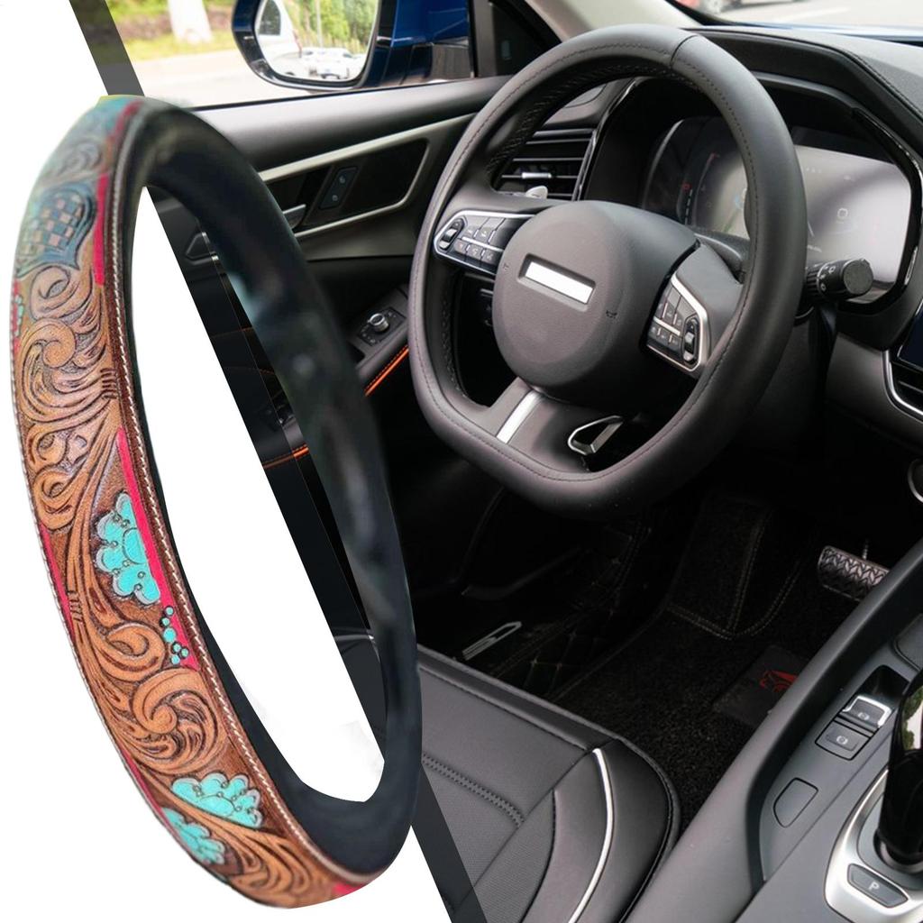 Чехол на руль Ковбойский декор Для интерьера грузовика Износостойкий Дышащий Чехол на руль Для автомобиля Грузовика Внедорожника Седана Минивэна