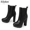 Eilyken New Fashion Platform Chunky High Heels Women Ankle Boots Concise Zipper Soft Leather Short Booties Designer Shoes