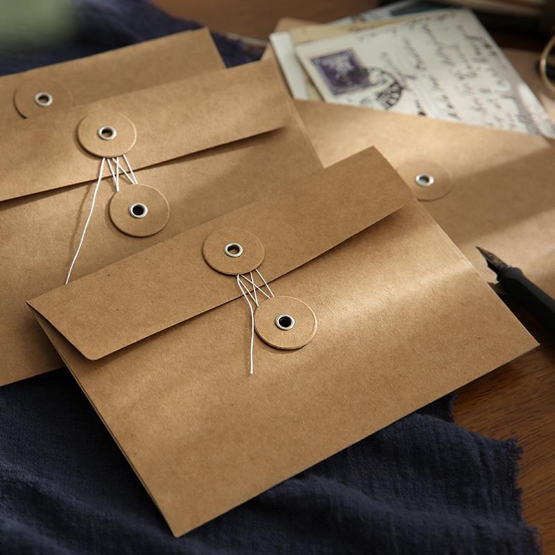 20pcs Retro Kraft Paper Envelope A5 Size Wallet Type White Strap Material File Storage Bag
