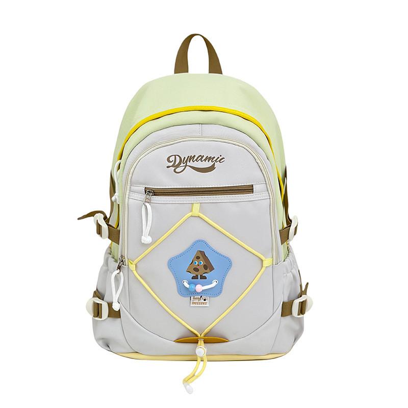 Student Backpack Trendy Nylon School Bag With Padded Shoulder Straps And Spliced Design For Campus Use