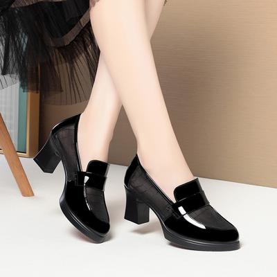 Летние туфли в британском стиле, туфли на высоком каблуке, водонепроницаемая платформа, толстый каблук, лоферы, сетчатые дышащие кожаные туфли для среднего возраста