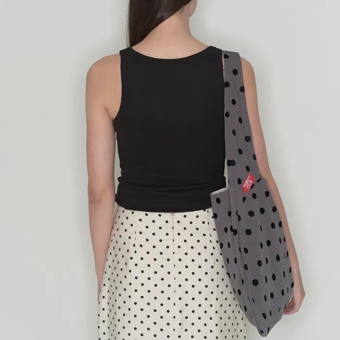 Big hobo bag - Black polka dot (Reversible) / Free pouch included
