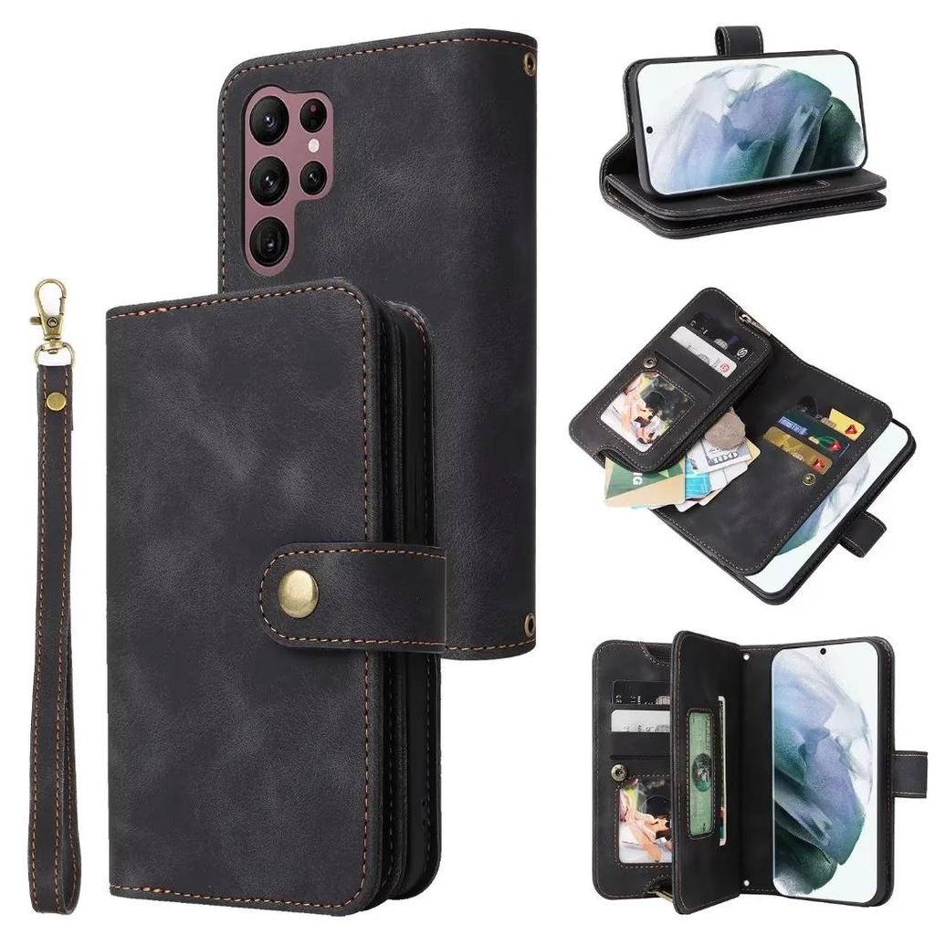Luxury Wallet Zipper Leather Case For Samsung S23 S22 S21 Ultra S20 FE S10 S9 S8Plus A13 A23 A33 A53 A12 A22 A32 A52 /Redmi Note 11 10 Poco X4 M4 Pro