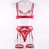 European and American Hot Style Fashion: Four-Piece Erotic Lingerie Set with Metal Chain Embroidery & Leg Garter