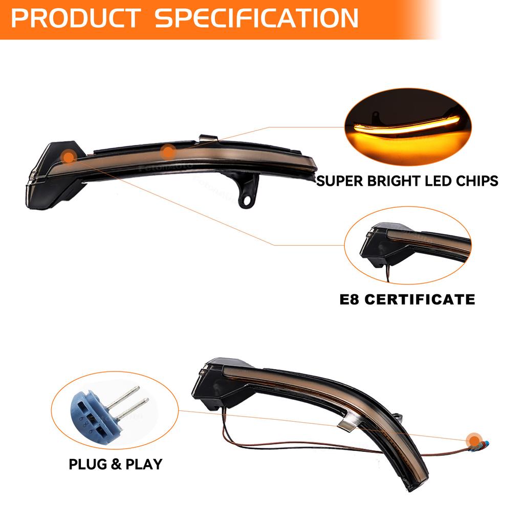2Pcs LED DynamicTurn Signal Light for BMW 5 6 7 Series F10 F11 F07 F06 F12 F13 F01 Rearview Mirror Indicator Blinker Sequential