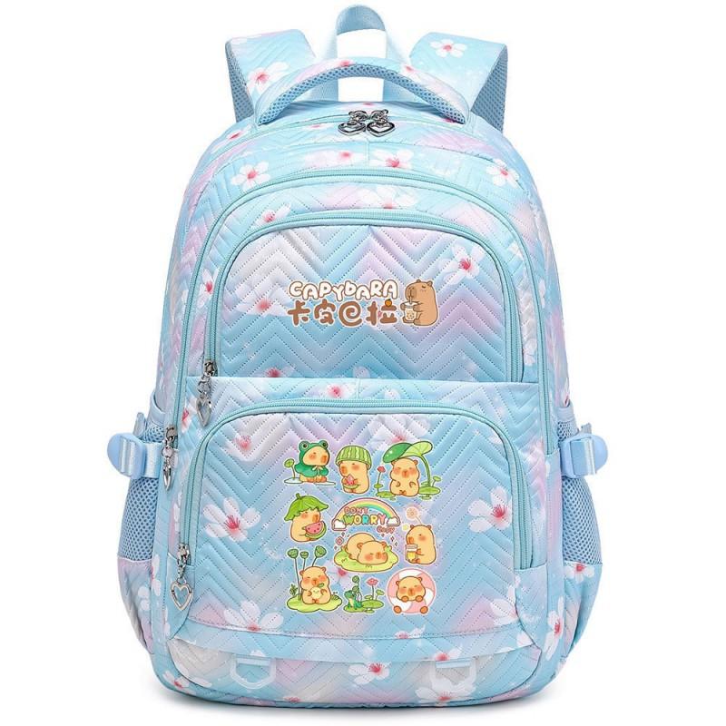Capybara Print Youth School Backpack Teen Girls Boys Lightweight Multi-Compartment Nylon Bag With Air-Padded Straps