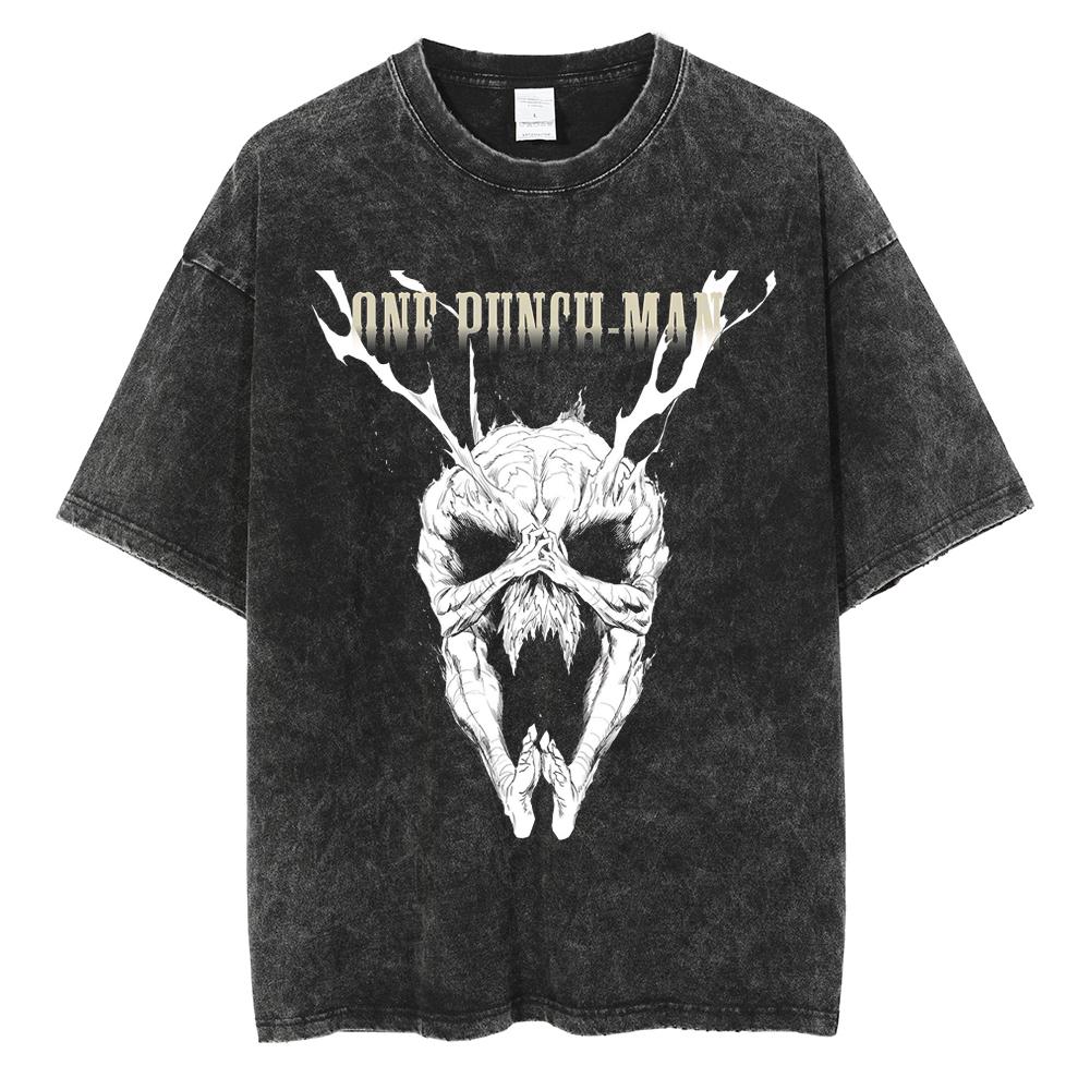 Аниме ONE PUNCH-MAN Сайтама Футболка с принтом Мужская Женская Футболки из стираного хлопка Футболка оверсайз Харадзюку Мужская Манга Винтажная футболка
