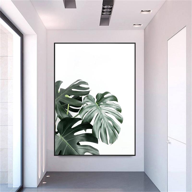 Зеленая картина Монстера с листьями эвкалипта, настенное искусство, холст, картина, скандинавский постер, чернильная ладонь для гостиной, спальни, домашний декор