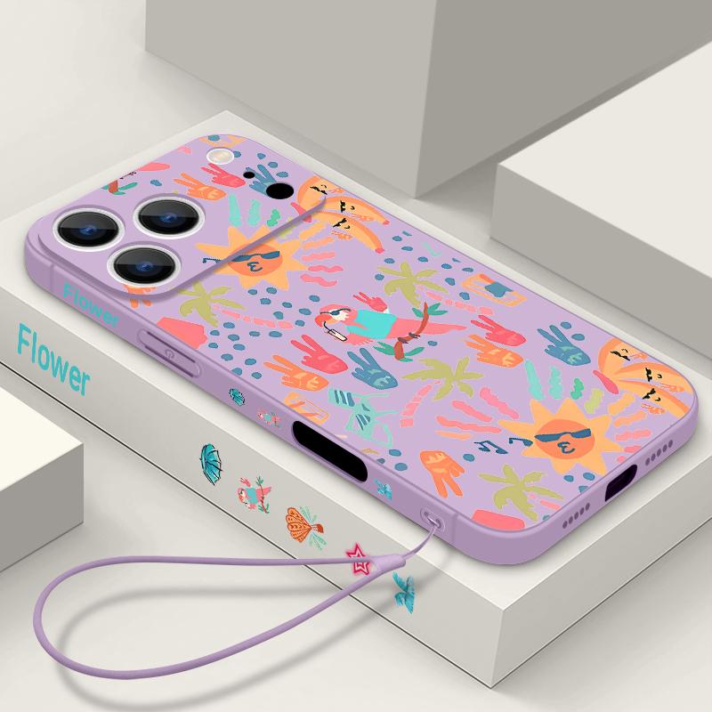 Чехол для iPhone 17 Pro Max Цветной Мультяшный Рисунок Мягкий Силиконовый Чехол с Ремешком Для iPhone 16 Pro Max Чехол iPhone 15 14 13 12 11 16E Air