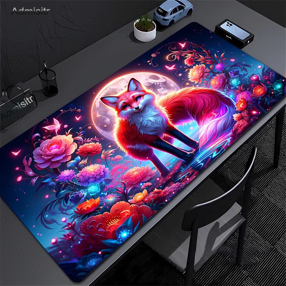 Розовый Лис Большой Игровой Коврик для Мыши XXL Игровой Коврик для Мыши Офисные Аксессуары для Длинного Стола Коврик для Мыши Кавайный Девятихвостый Лис Настольный Коврик Xxl