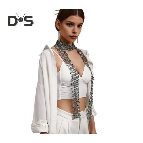 Women Scarf Shiny Sequin Flower Shape Hollow Design Scarf Glitter Embellished Thin Scarf Fashion Accessory