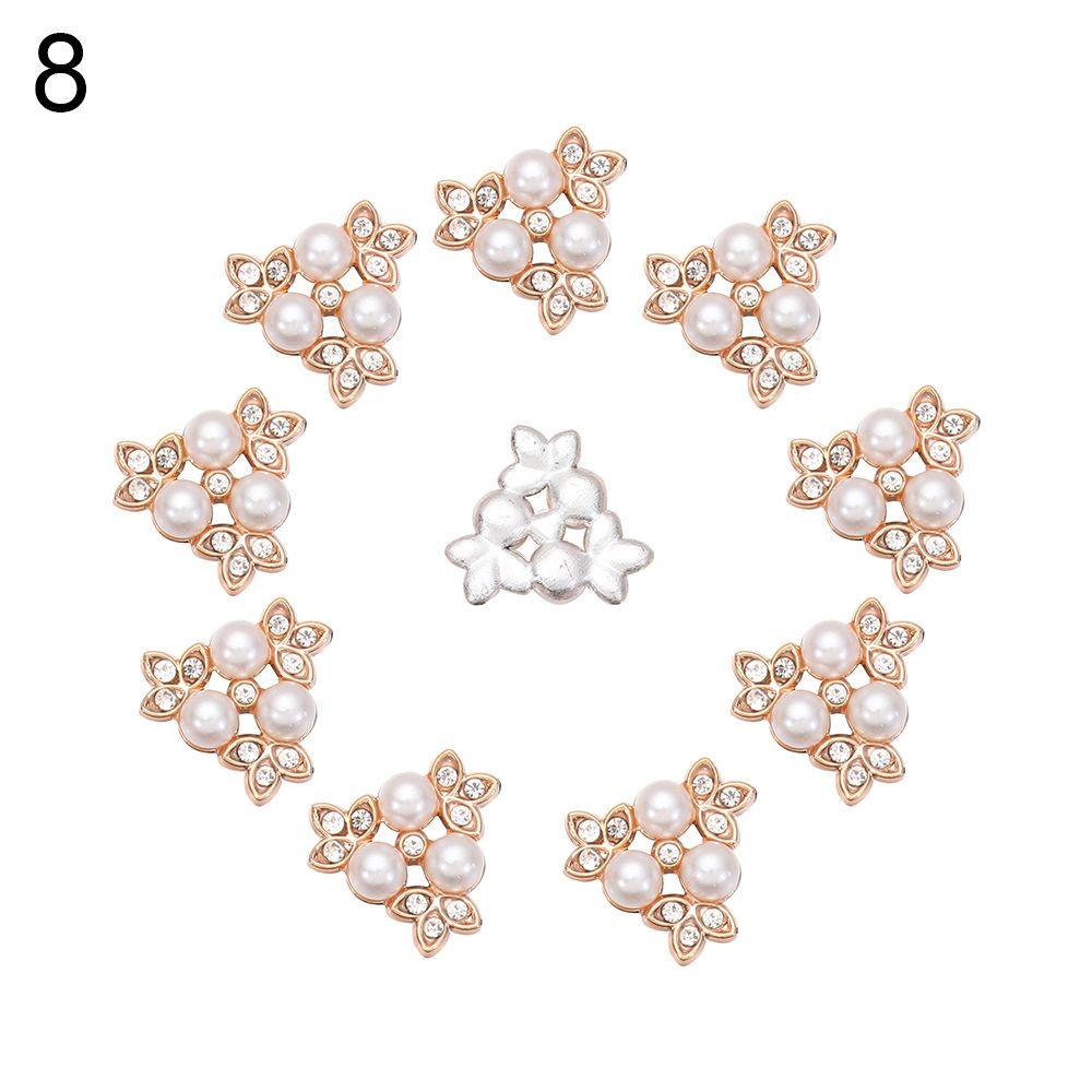 10PCS Pearl Flower Rhinestone Buttons Sparkling Crystal Headwear Accessories Hairpins Decoration Clothes Sewing Tools