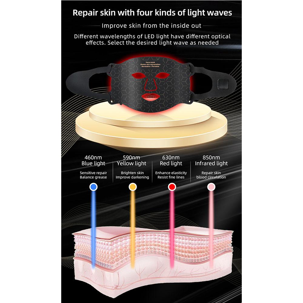 LED Photon Infrared Beauty Mask, USB-Powered Skin Care Device, Reduces Fine Lines & Brightens Skin Tone, Silicone Facial Rejuvenation Mask