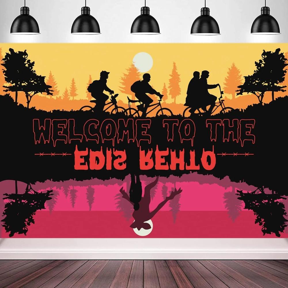 Welcome To The Horror Forest Inverted Theme Banner Background, Stranger Birthday Party Decoration Photography Studio Background