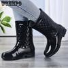 Thickened Household Laundry Rubber Shoes Non-slip Rain Boots Women's Mid-tube Fashion Overshoes Plastic Waterproof ShoesTreading Water Rain Shoes