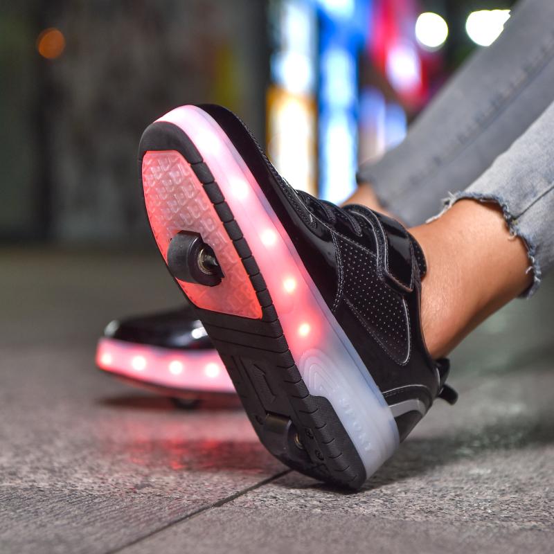 Детские светящиеся кроссовки, которые можно разобрать, двухколесный светильник с подзарядкой, легкая спортивная обувь на колесиках