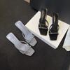 Xia Niche New Thin Heels Square Head High Heels Cool Slippers Willow Nails One Word with Rivets Sandals High Heels Slippers