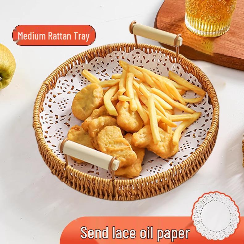 Плетеный ротанговый поднос для закусок и фруктов - Корзина для выпечки, пирожных, хлеба и сухофруктов для гостиной