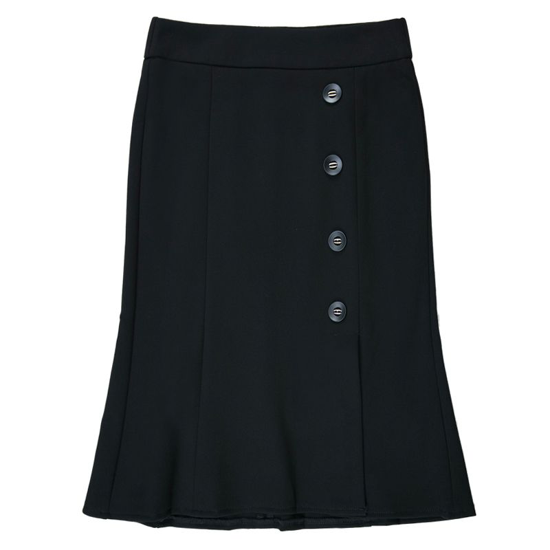 Черная юбка «рыбий хвост» Твидовая юбка «рыбий хвост» Набедренная сумка с разрезом Осень-зима Тонкая черная юбка средней длины с высокой талией