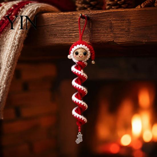 Crochet Gift for Her Doll Spiral Ornament DIY Kit, Holiday Craft Set with Soft Yarn, Beads, Christmas Tree Hanging Window Wall Cabinet Handmade