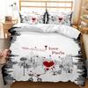 British Style Duvet Cover Set Cartoon Small Fresh I Love Paris Bedding Set For Kid Teen Polyester Paris Street Scene Quilt Cover