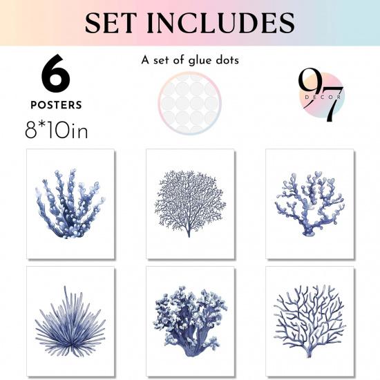 97 Decor Sea Coral Wall Decor - Coastal Coral Wall Art, Dark Blue Corals Prints, Navy Blue Wall Art Corals Pictures, Boho Ocean Artwork Coastal