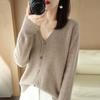 Весенне-осенний женский кардиган, куртка с v-образным вырезом, вязаный кардиган, короткий свободный свитер с баской, свитер с нитью