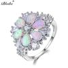 Blaike Luxury Full Stone Pink Fire Opal Flower Rings For Women 925 Sterling Silver Water Drop Zircon Birthstone Fine Jewelry