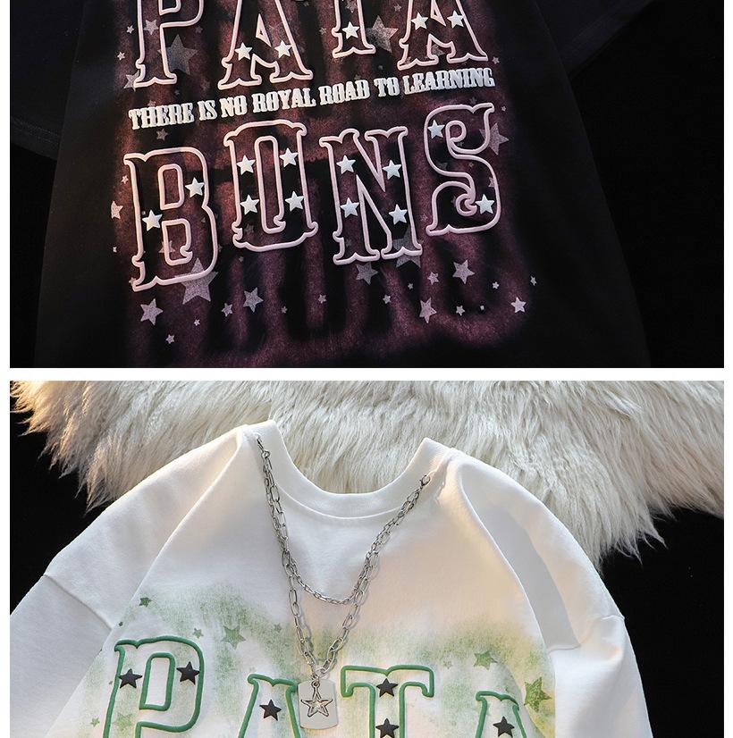 Унисекс Футболка с графическим принтом в виде звезды и буквы - Модная, из чистого хлопка, свободного кроя, с коротким рукавом, в уличном летнем стиле