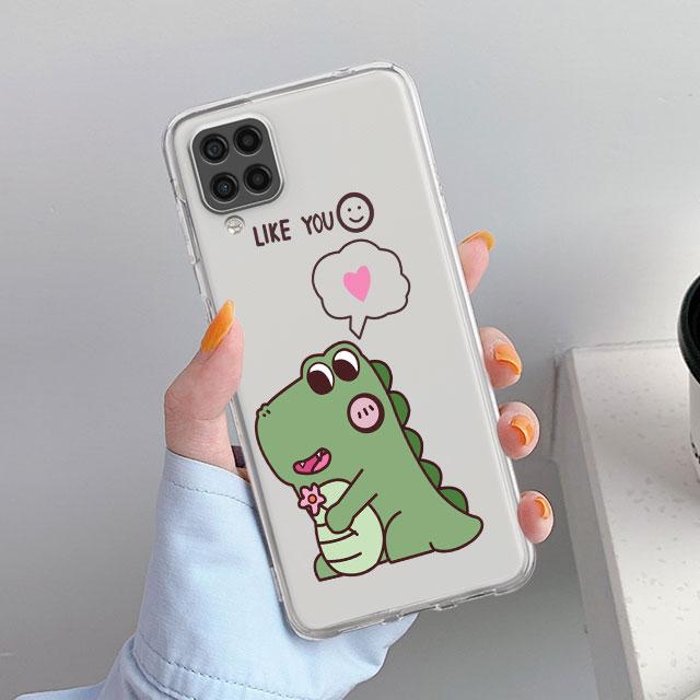 Прозрачный чехол для Samsung Galaxy A52 A12 A51 A32 A21s A71 A32 A22 50 A70 A31 A72 5G, чехол для телефона, милый чехол с маленьким динозавром