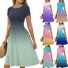 Женское повседневное модное платье миди с круглым вырезом, плиссированными короткими рукавами, градиентной А-силуэтной юбкой