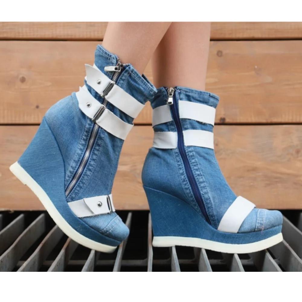 Джинсовые сапоги Обувь / Женские сапоги ручной работы / Женские кроссовки Ботинки, Сексуальные сапоги на каблуке, Высокие сапоги на платформе / Джинсовая обувь / Подарок на день рождения