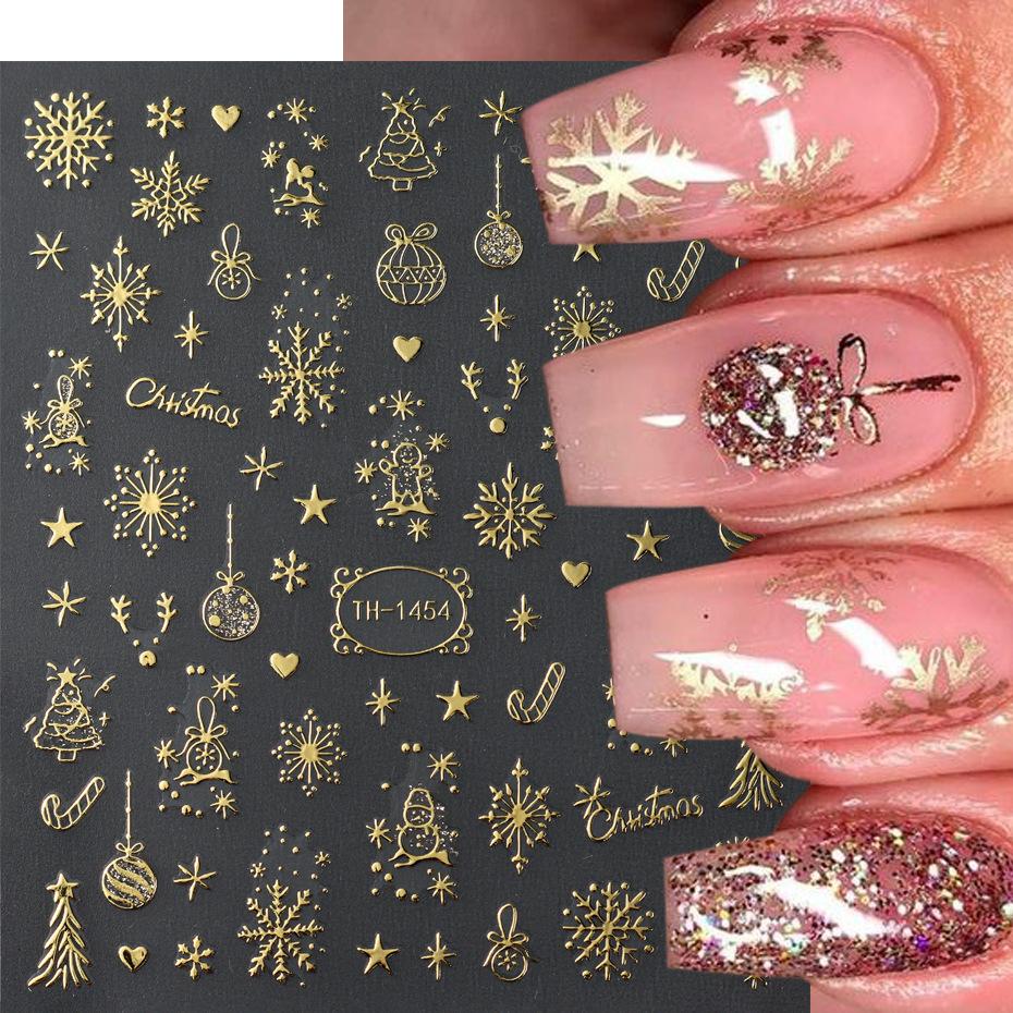 Nail Art Stickers Christmas Golden Snowflake Snowman Christmas Tree Cookie Man Snowball Cartoon Nail Stickers