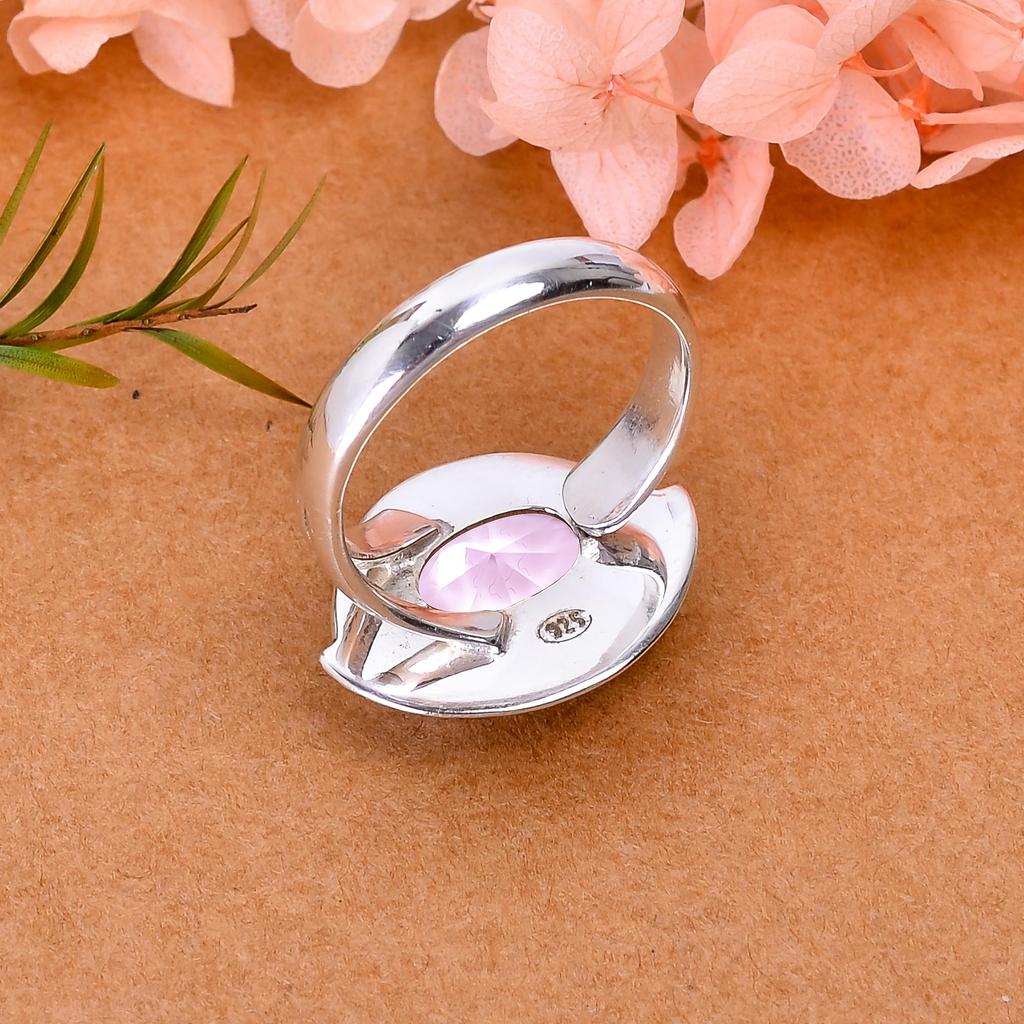 Кольцо из розового кунцита ручной работы из стерлингового серебра 925 пробы V3194, розовое кольцо, овальное кольцо, подарок на День святого Валентина, подарок для нее, подарок на день рождения, ювелирное изделие ручной работы