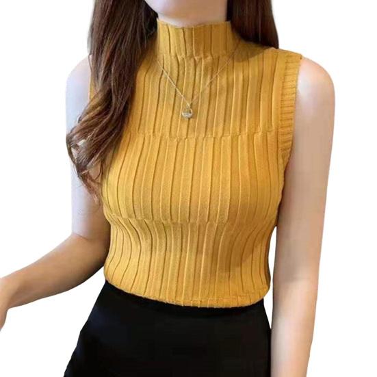 Women Bottoming Vest Half High Collar Sleeveless Knitting Tops Slim Fit Solid Color Tank Tops Streetwear