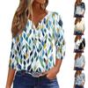 Women's T Shirt Print Button 3/4 Sleeve Daily Weekend Fashion Basic V- Neck Regular Top