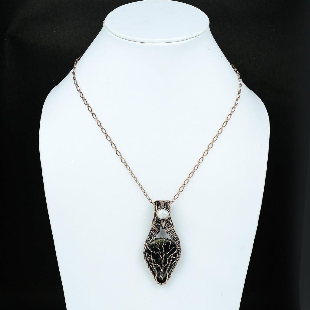 Древо жизни Пикассо Джаспер Медная проволока обернутая подвеска драгоценный камень медный кулон ручной работы радужный лунный камень ювелирные изделия подарок для матери