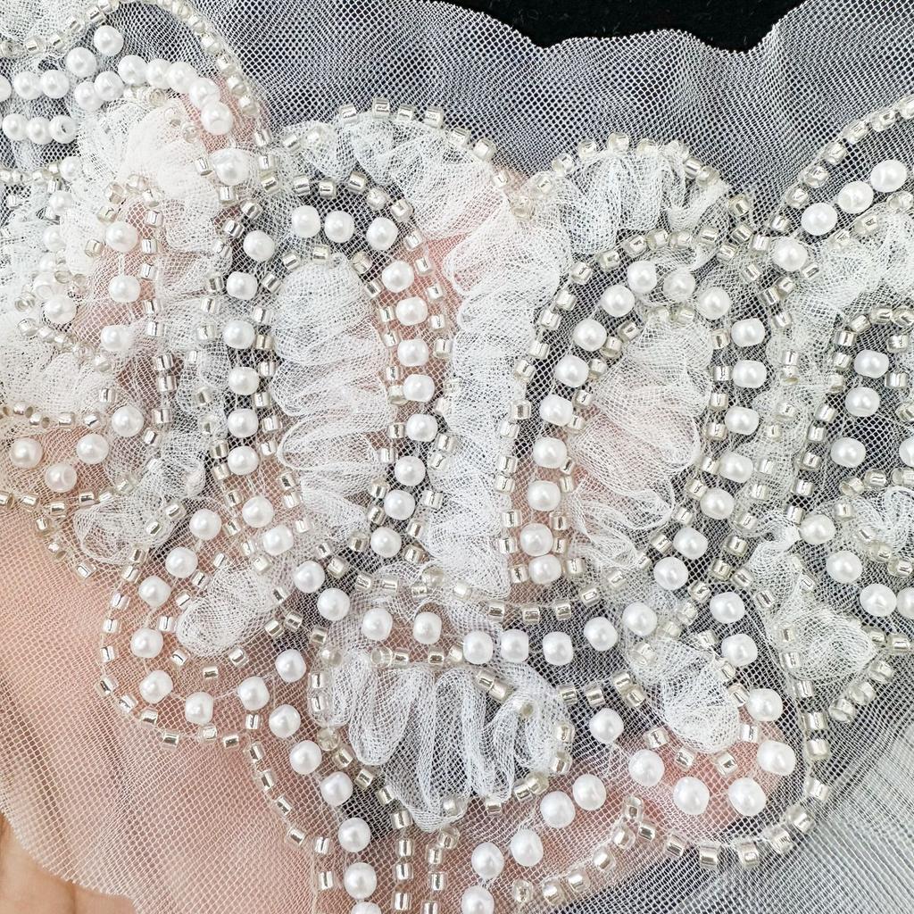 European Three-Dimensional Lace Embroidered Bead Round Neck Fake Collar, Handmade Mesh Yarn Wearing Bead Clothing Front Collar, Lace Accessories