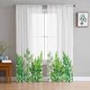 Spring Watercolor Green Leaves Tulle Sheer Curtains For Living Room Bedroom Kitchen For Windows Voile Drapes Home Decoration