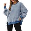 Women  Striped Crew Neck Sweatshirt Loose Oversized Long Sleeve Pullover Casual Daily Blouse Top