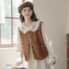 All Match Button-up Short Coats Brown Cropped Sleeveless Jacket Vintage Corduroy Vests Ladies